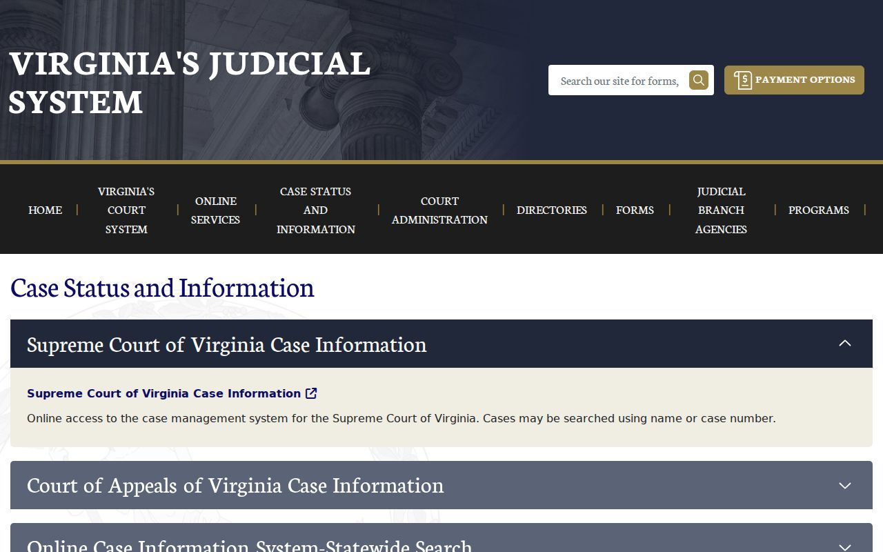 Lynchburg City warrant search, Virginia Judiciary case-information explanation