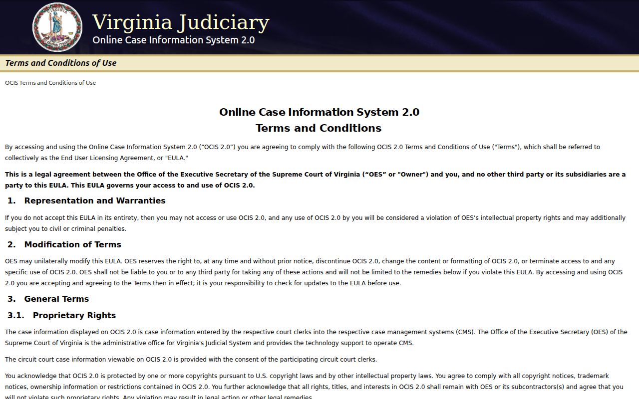 Lynchburg City warrant search, Virginia OCIS search controls