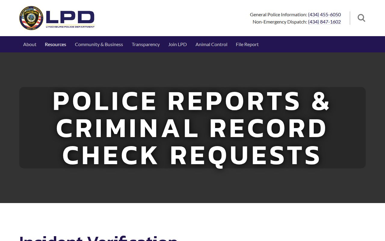 Lynchburg City warrant records, LPD Records Unit request instructions