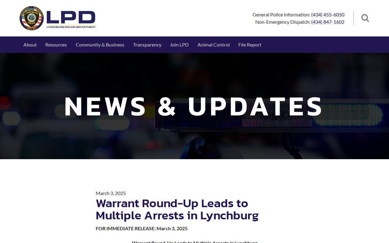 Lynchburg City most wanted information, dated LPD warrant-roundup notice