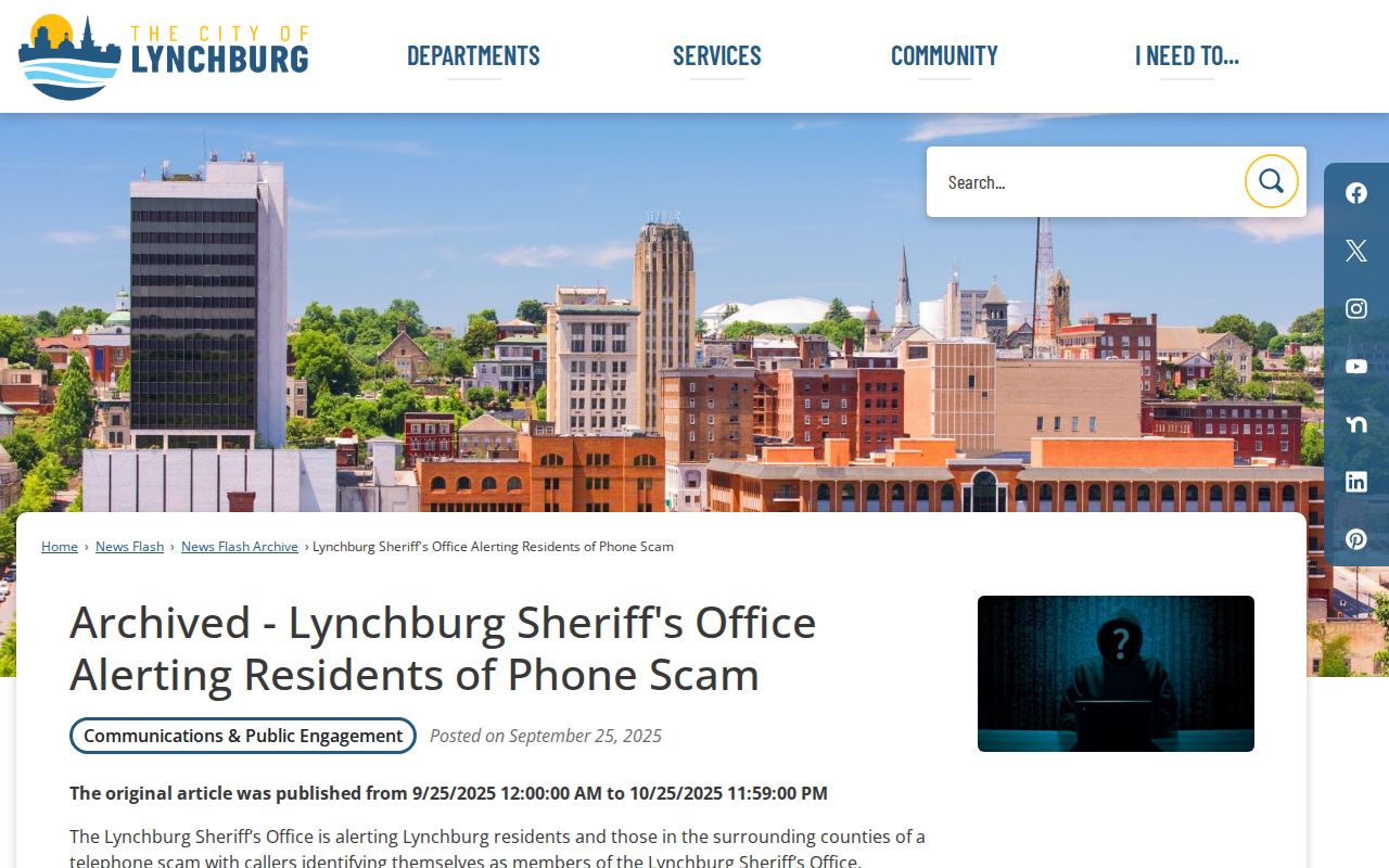 Lynchburg City active warrants, Sheriff warning about fraudulent warrant-payment calls