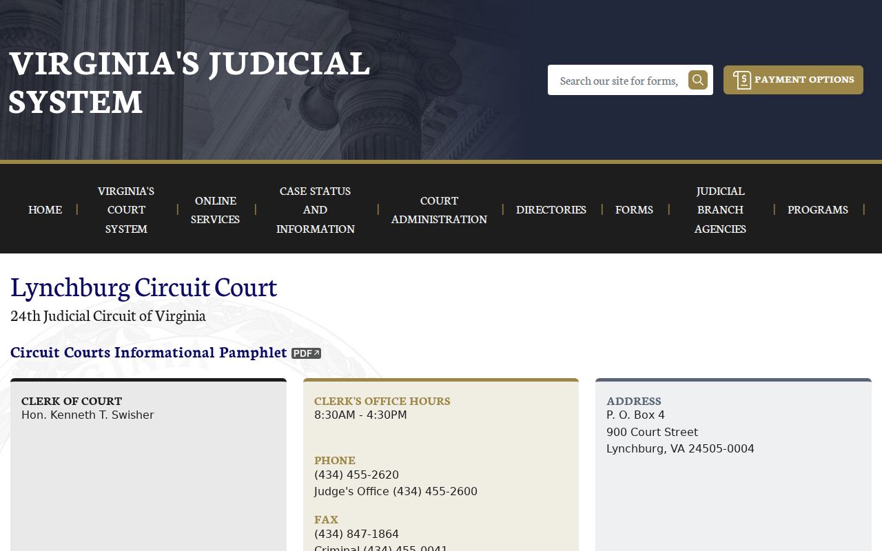 Lynchburg City warrant records, official Circuit Court information
